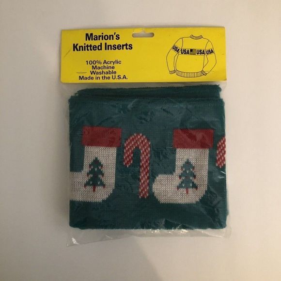 Vintage Marion's Knitted Inserts Sweater Christmas Candy Cane Stocking #340 - Picture 1 of 5